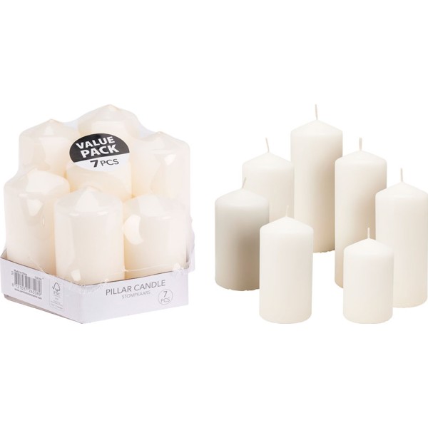 Velas de cera con diferentes alturas, blancas, 7 uds