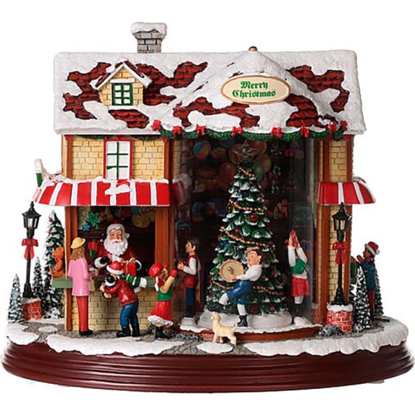Escena navideña papá noel, con luz led cálida, movimiento y música, a pilas o usb, 26 cm