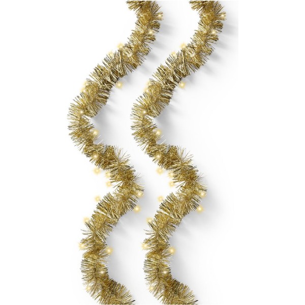 Guirnalda espumillón dorado, multifunción, uso exterior, oro suave, 180 leds, 9 m